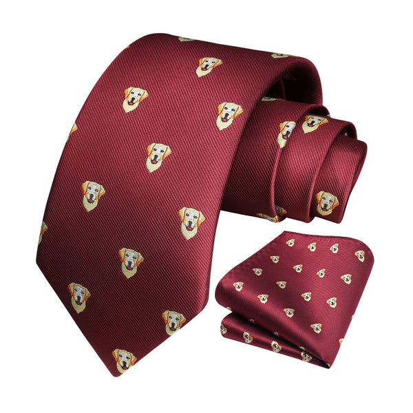 Golden Retriever Tie Handkerchief Set - BRUGUNDY-1 