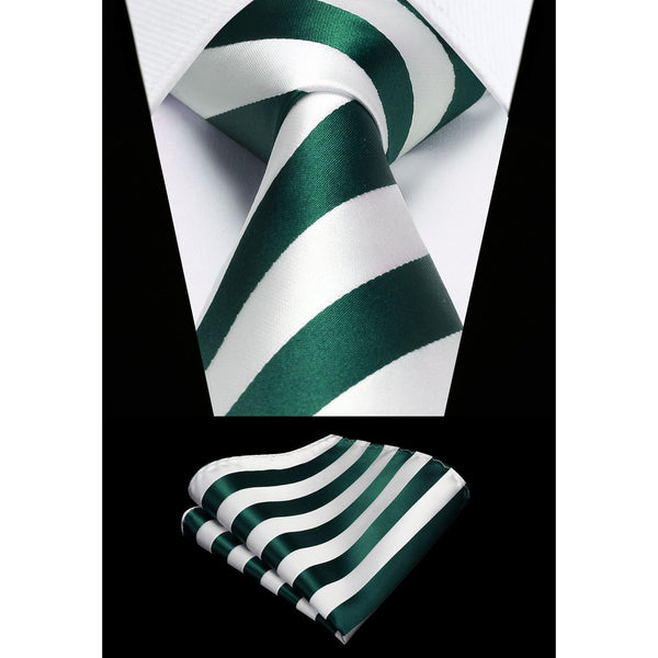 Stripe Tie Handkerchief Set - GREEN/WHITE 