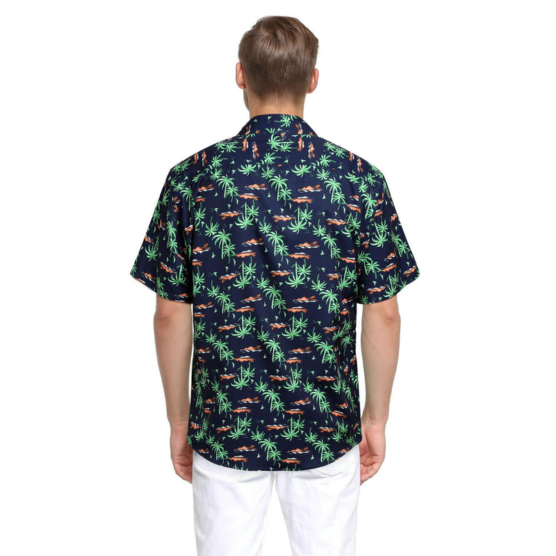 Hawaiian Tropical Shirts with Pocket - B-02 NAVY BLUE 