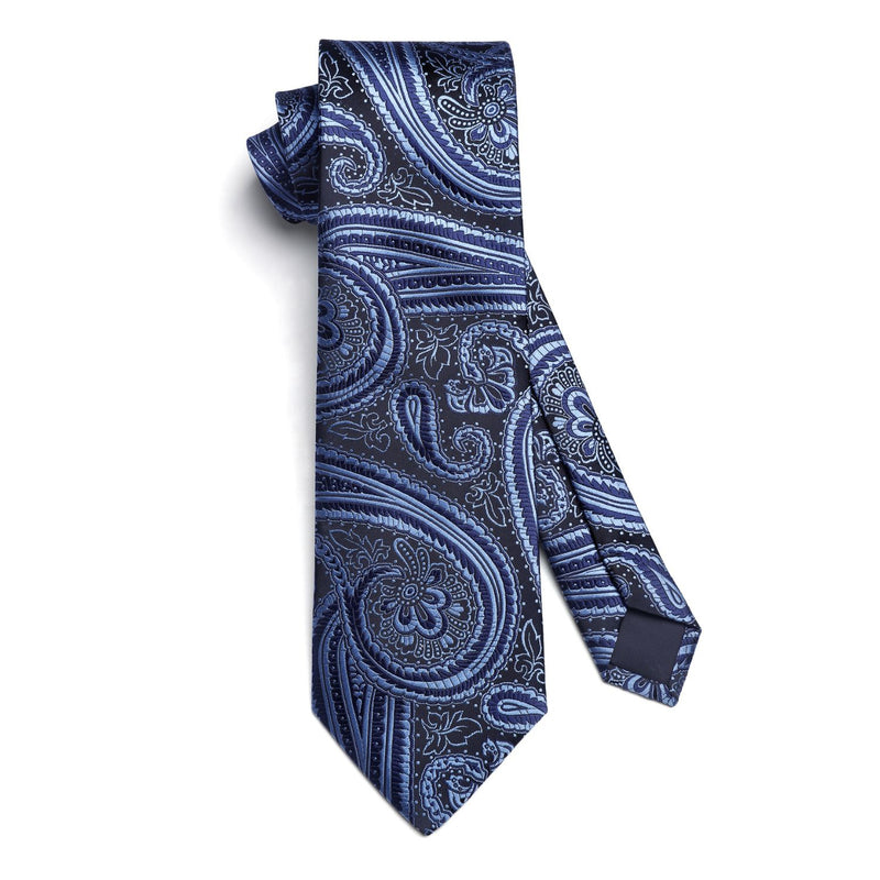 Paisley Tie Handkerchief Cufflinks - BLUE-4 