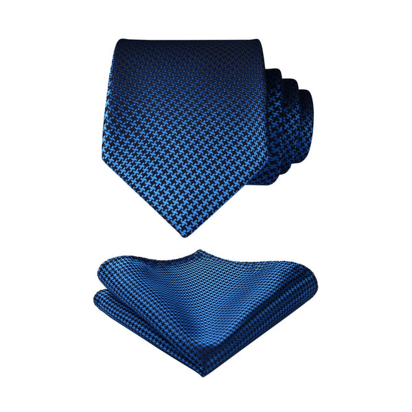Houndstooth Tie Handkerchief Set - BLUE/BLACK 
