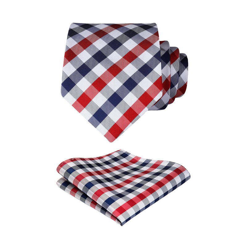 Plaid Tie Handkerchief Set - B6-RED 