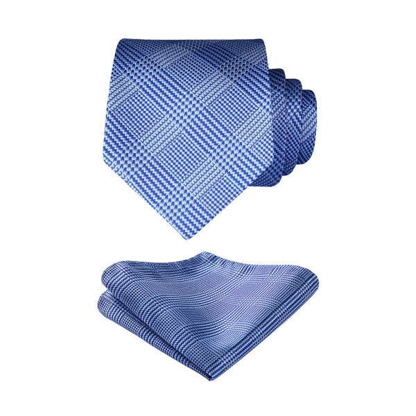 Plaid Tie Handkerchief Set - B-SKY BLUE 
