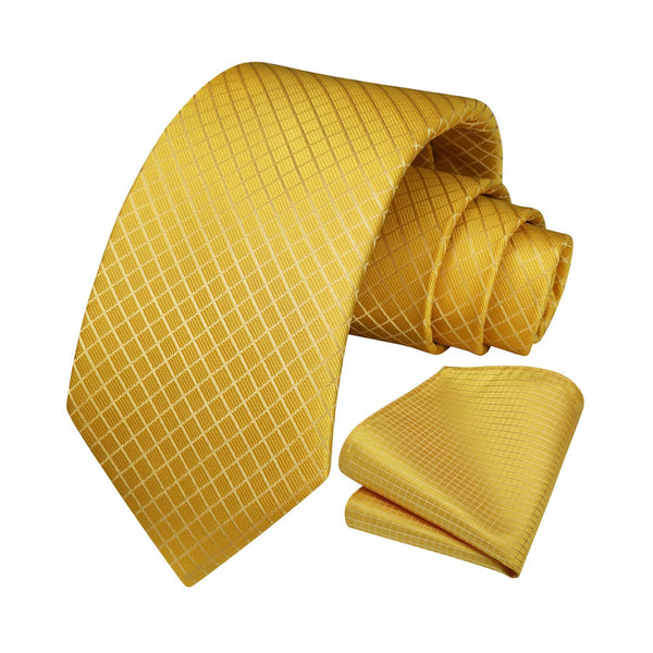 Plaid Tie Handkerchief Set  - 091-YELLOW 