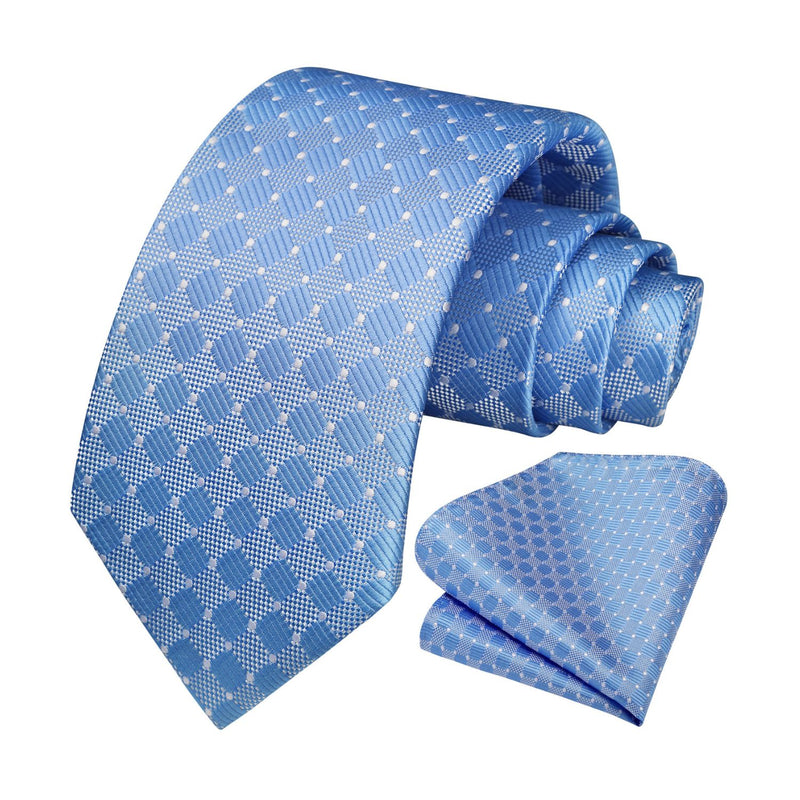 Plaid Tie Handkerchief Set - LIGHT BLUE 