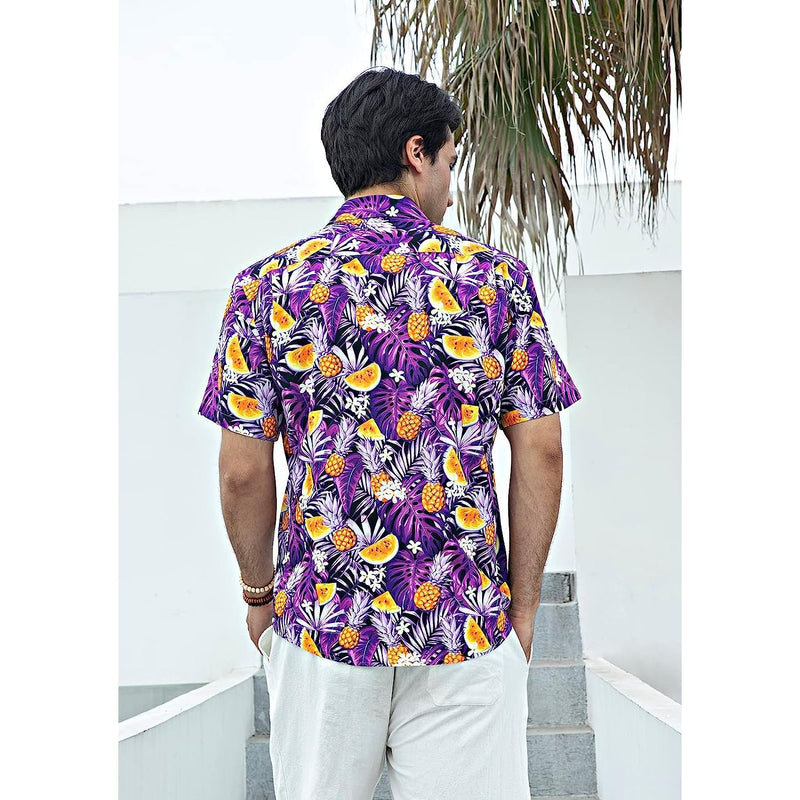 Hawaiian Tropical Shirts with Pocket - Z2-PURPLE