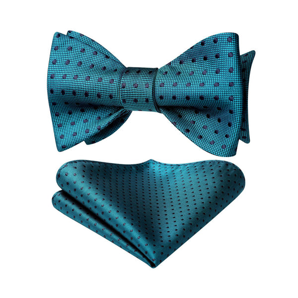 Polka Dots Bow Tie & Pocket Square - E3-GREEN/NAVY BLUE 