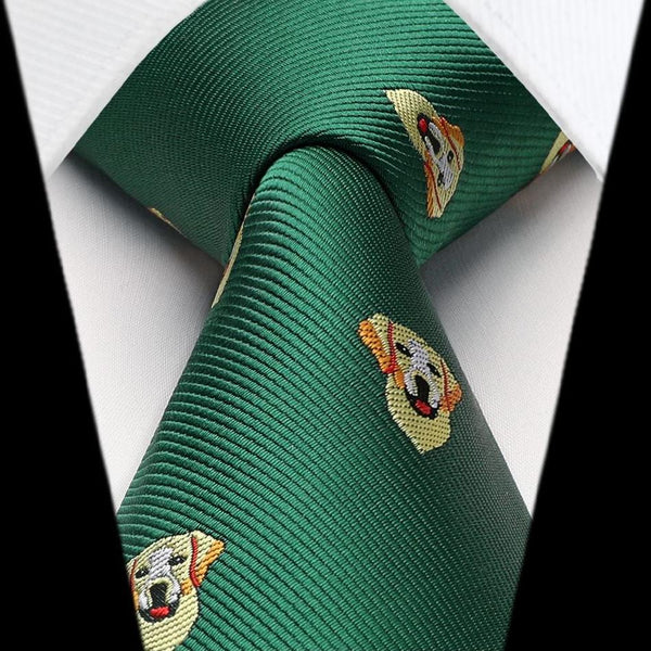 Golden Retriever Tie Handkerchief Set - GREEN-2 