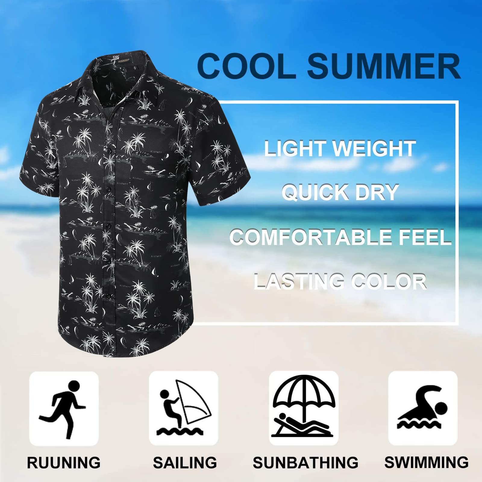 Hawaiian Tropical Shirts with Pocket - C-02 BLACK