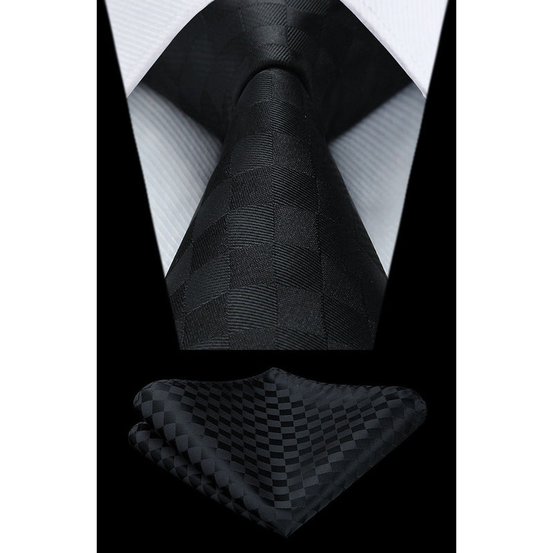 Plaid Tie Handkerchief Set - 073-BLACK GEOMETRIC 