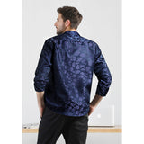 Floral Satin Dress Shirt - 03-NAVY BLUE