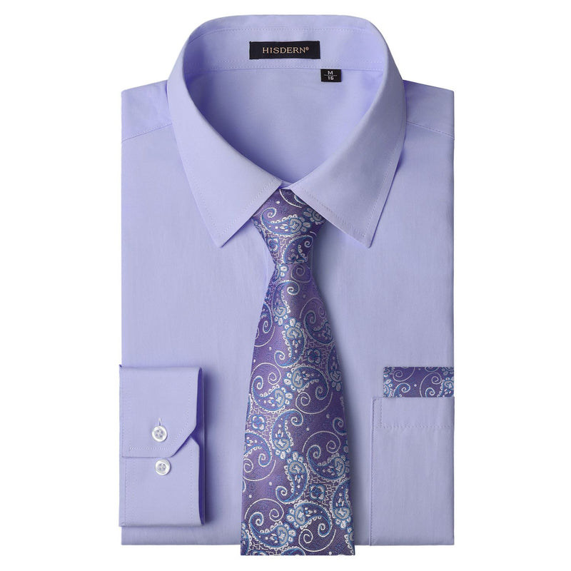 Men's Shirt with Tie Handkerchief Set - 05-LAVENDER – Hisdern