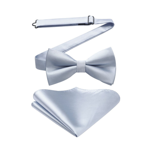 Solid Pre-Tied Bow Tie & Pocket Square - GREY 