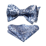 Floral Bow Tie & Pocket Square - WHITE/BLUE 