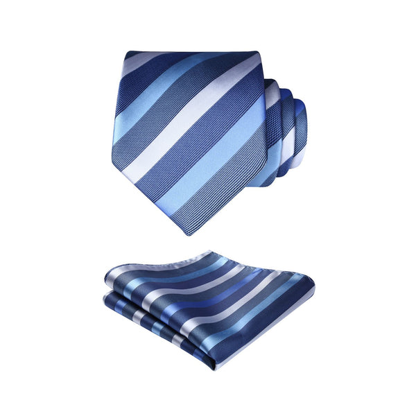 Stripe Tie Handkerchief Set - A-STEEL BLUE/WHITE 