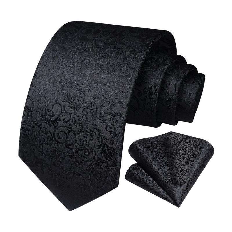 Floral Tie Handkerchief Set - A26-BLACK 