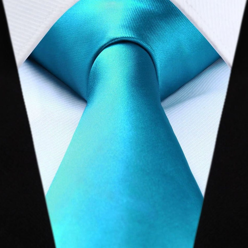 Solid Tie Handkerchief Set - B1-AQUA