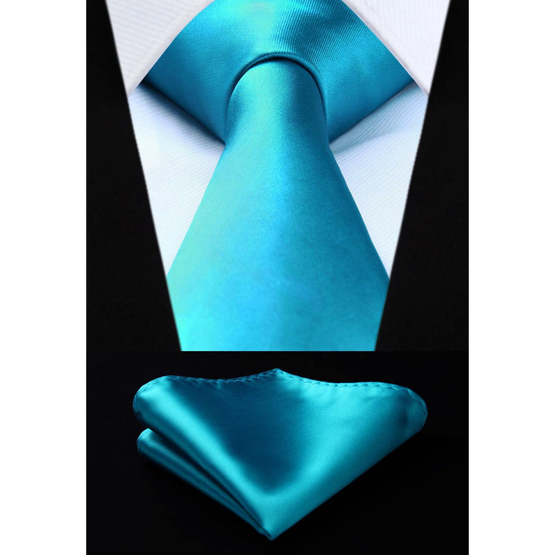 Solid Tie Handkerchief Set - B1-AQUA 