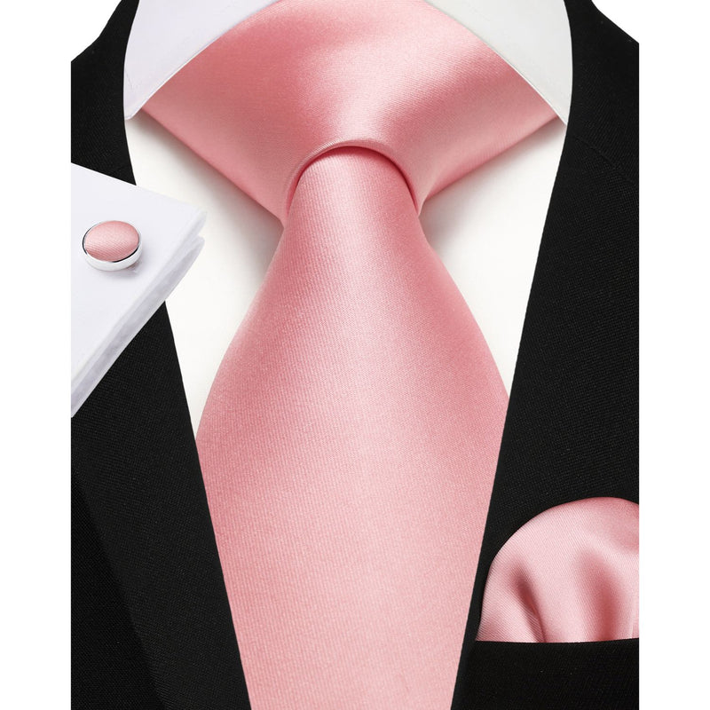 Solid Tie Handkerchief Cufflinks - G1-ROSE PINK