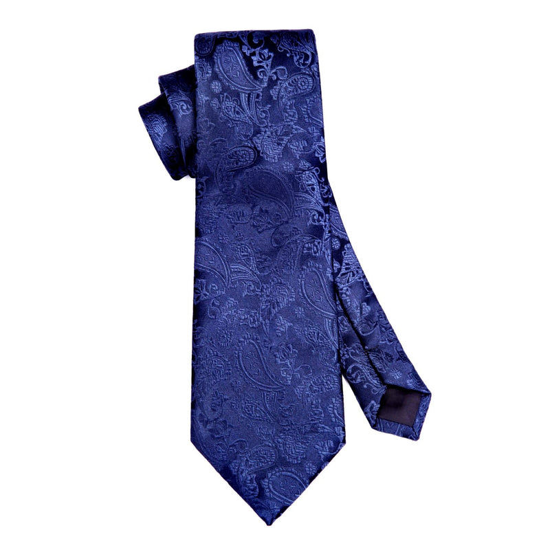 Paisley Tie Handkerchief Set - D9-NAVY BLUE 