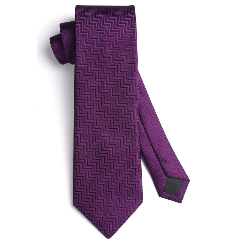 Stripe Tie Handkerchief Cufflinks - D1 - PURPLE 