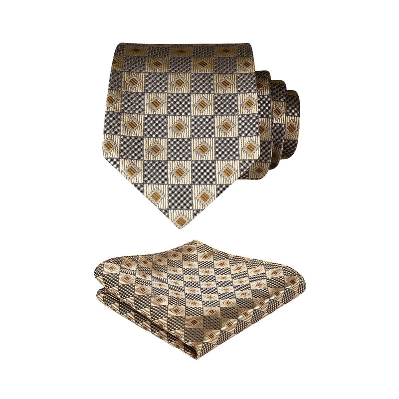 Plaid Tie Handkerchief Set - C-GOLD 
