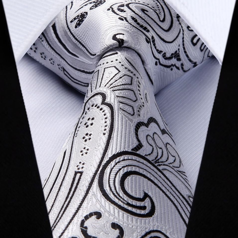 Paisley Tie Handkerchief Set - SLIVER/BLACK