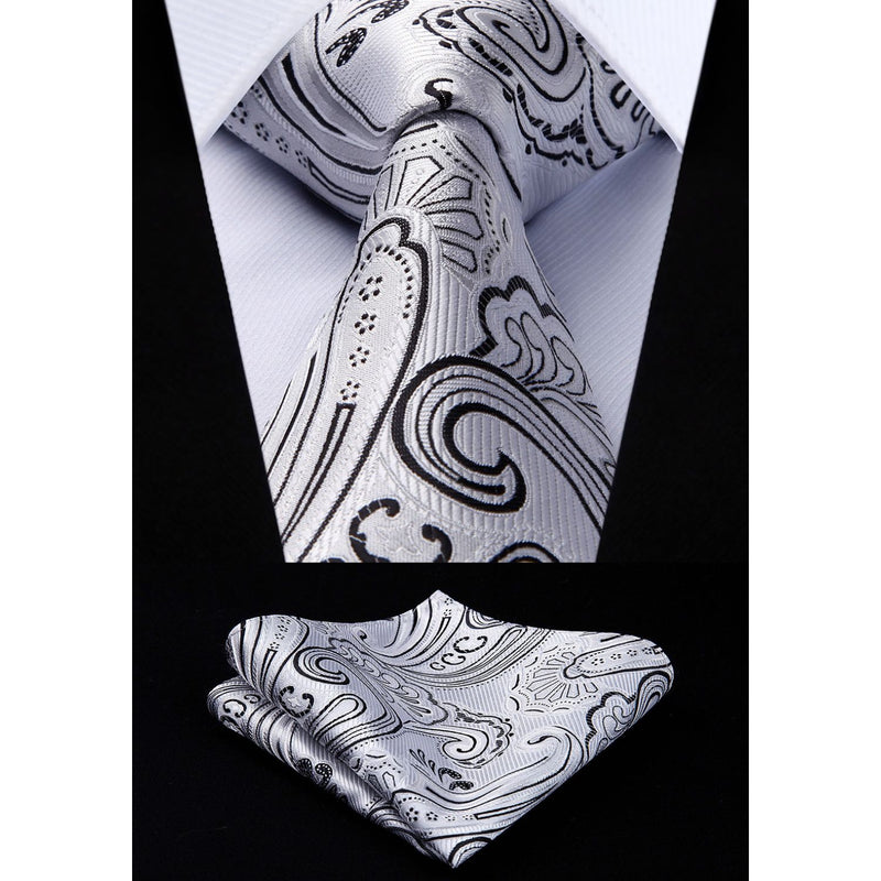 Paisley Tie Handkerchief Set - SLIVER/BLACK 