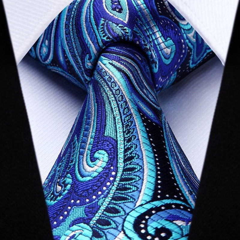 Paisley Tie Handkerchief Set - A19-NAVY BLUE/WHITE 