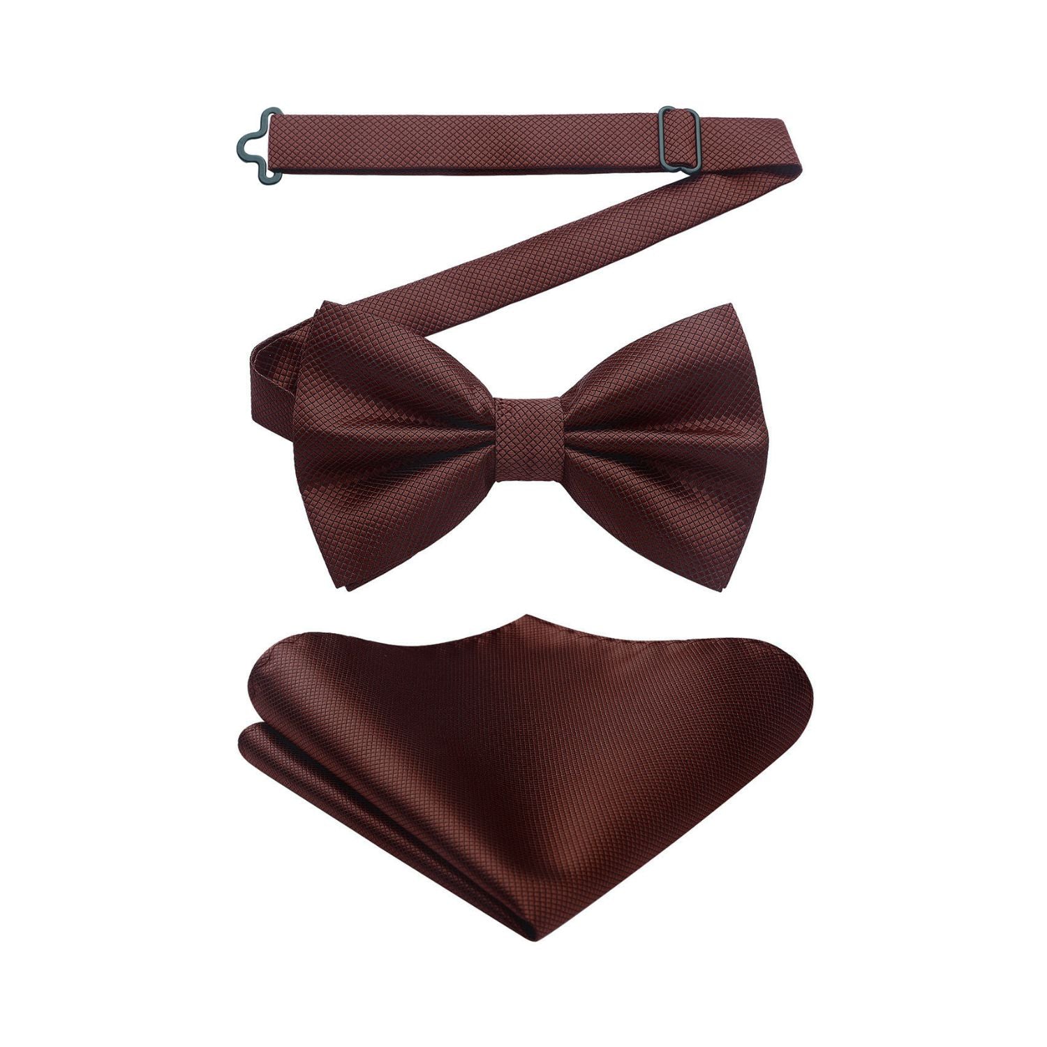 Solid Pre-Tied Bow Tie & Pocket Square - X-BROWN 1