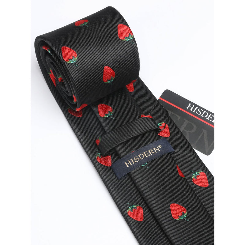 Strawberry Tie Handkerchief Set - BLACK 
