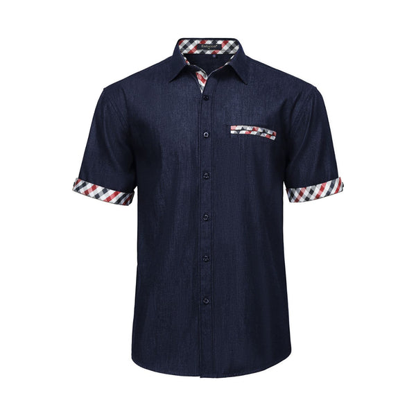 Men's Short Sleeve with Pocket - NAVY BLUE/RED 
