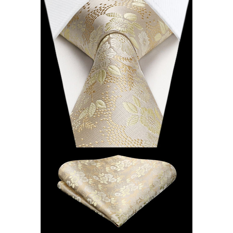 Floral Tie Handkerchief Set - GOLD FLORAL-7