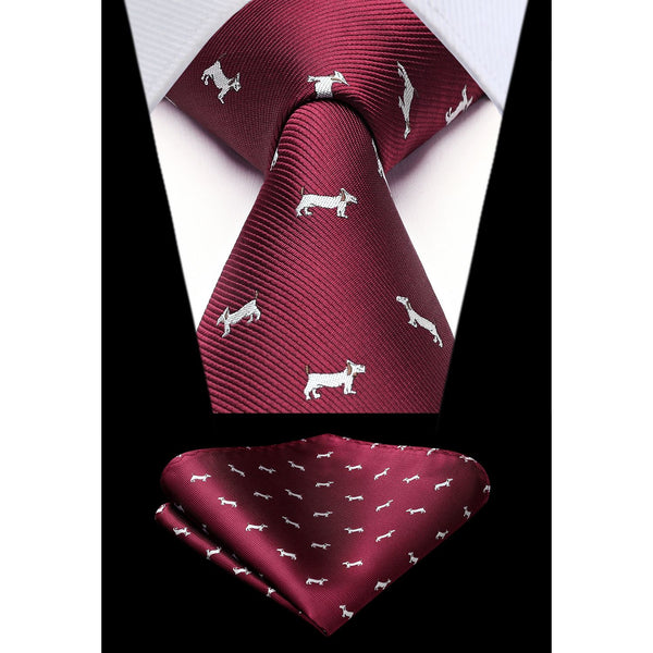 Bulldog Tie Handkerchief Set - BURGUNDY 
