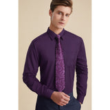 Men's Shirt with Tie Handkerchief Set - 09-PURPLE 