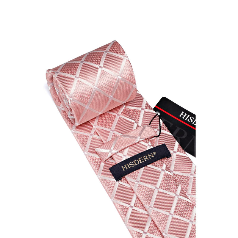 Plaid Tie Handkerchief Cufflinks Clip - BABY PINK 