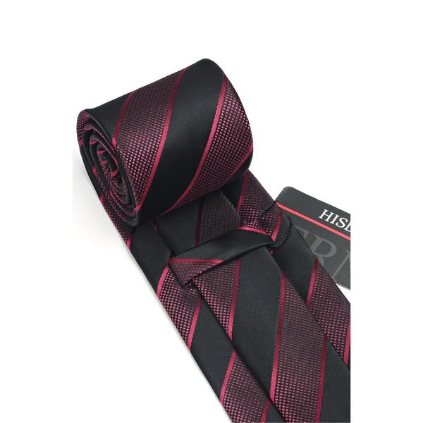 Stripe Tie Handkerchief Cufflinks - 02A-RED/BLACK 
