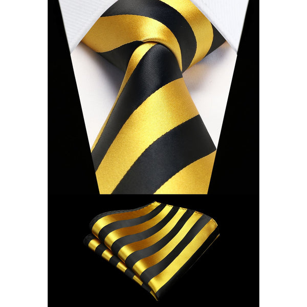 Stripe Tie Handkerchief Set - A-YELLOW BLACK