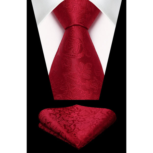 Floral Tie Handkerchief Set - 02A-RED