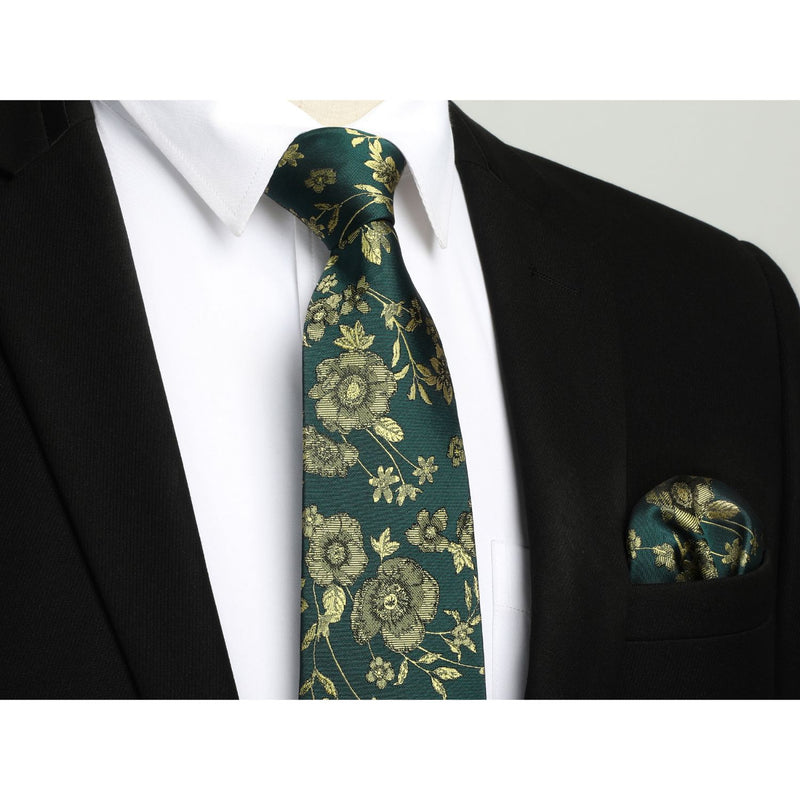 Floral Tie Handkerchief Set - 32 GREEN