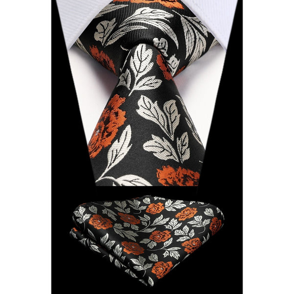 Floral Tie Handkerchief Set - BROWN FLORAL-7