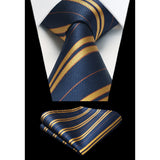 Stripe Tie Handkerchief Set - A-NAVY BLUE