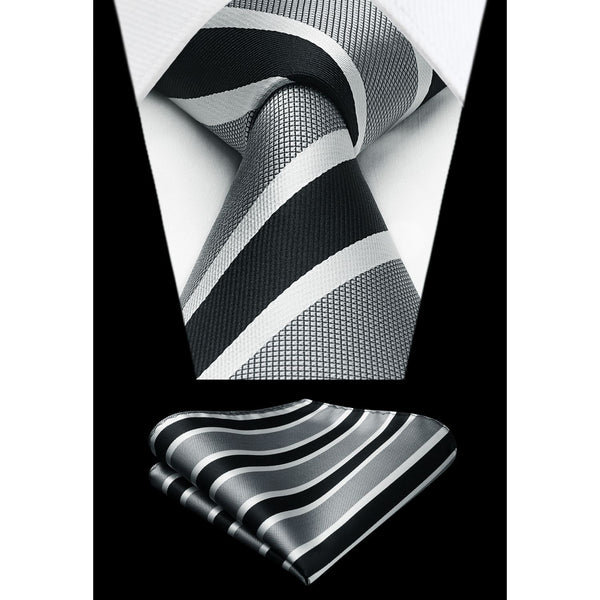 Stripe Tie Handkerchief Set - A-GREY