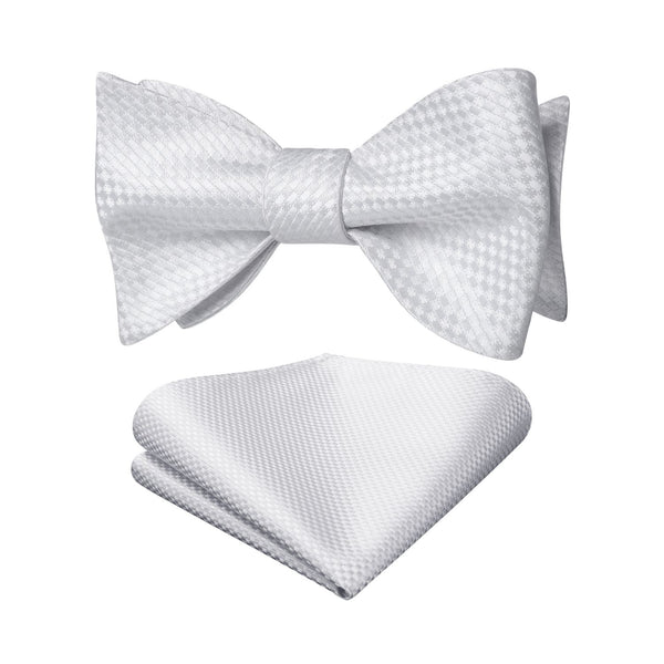 Houndstooth Bow Tie & Pocket Square - WHITE 