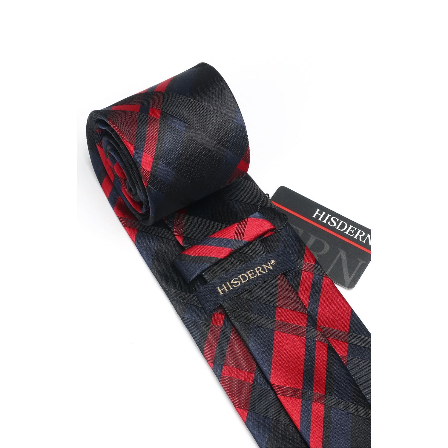 Plaid Tie Handkerchief Cufflinks - 03-BLACK RED