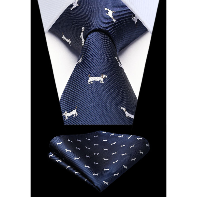 Bulldog Tie Handkerchief Set - NAVY BLUE 