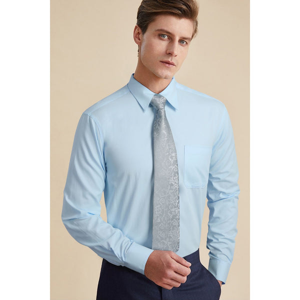 Men's Shirt with Tie Handkerchief Set - 04-BABY BLUE/WHITE 