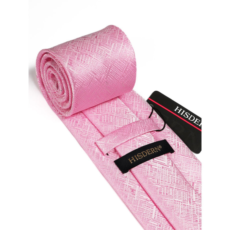 Houndstooth Tie Handkerchief Set - PINK 