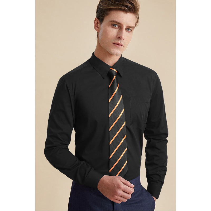 Men's Shirt with Tie Handkerchief Set - 01-BLACK/GOLD 