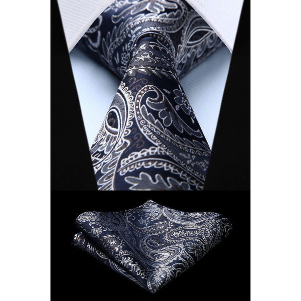 Paisley Tie Handkerchief Set - C3-NAVY BLUE1 